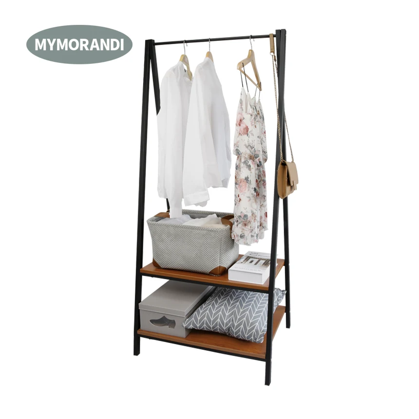 Modern Design Metal Frame Clothes Stand Cloth Hanger Rack With 2 Tier Storage Rack