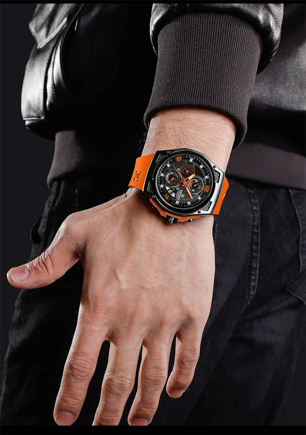 NAVIFORCE 8051T BBO Durable Orange Silicone Watch for Men