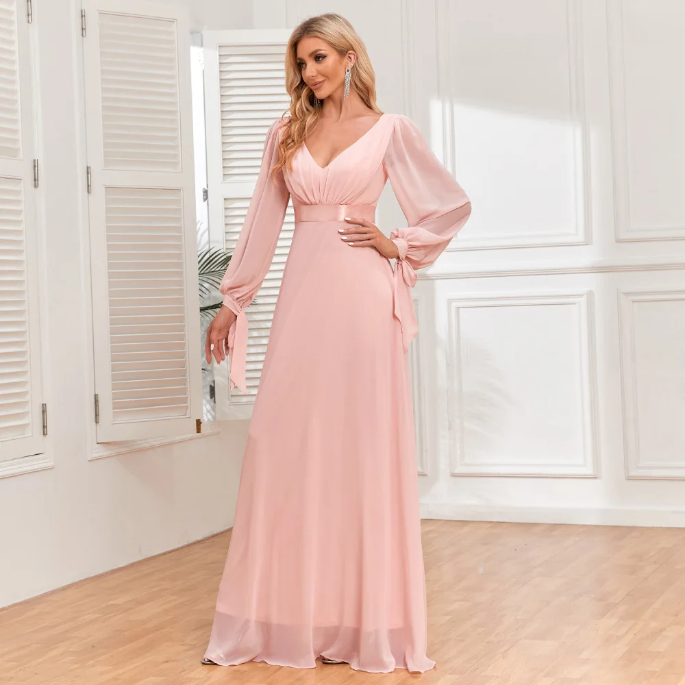 Wholesale Women's New Chiffon Dress Long Sleeve Bridesmaid Dress Elegant Fashion Party Long Dress