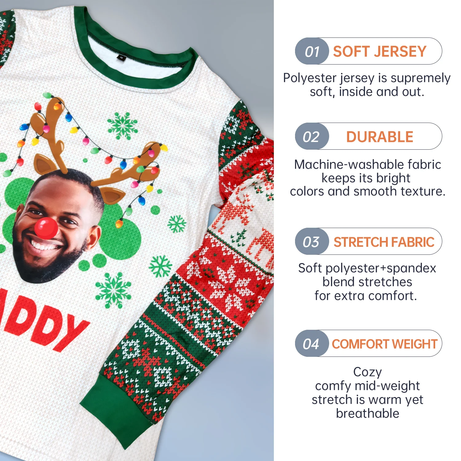 Custom Print Blank Polyester Long Sleeve Sleepwear Family Matching Pajamas Sets Personalized Photo Soft Nightwear Set