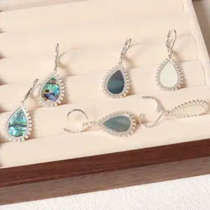 Stainless Steel Water Drop Dangle Earrings Silver Plated Natural Shell Pendant Trendy New Design Party Jewelry for Women Girls