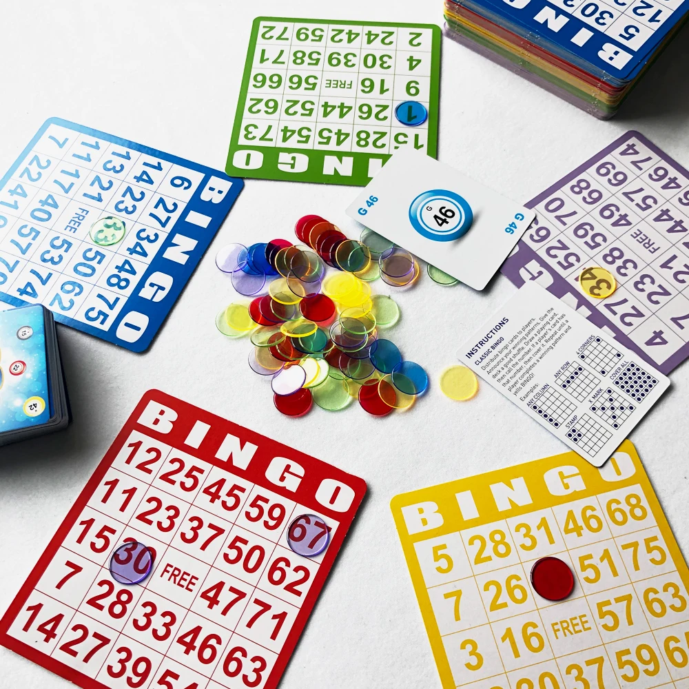 Полный набор игр в бинго с 50 картами 500 цветные прозрачные чипы и колода вызовов