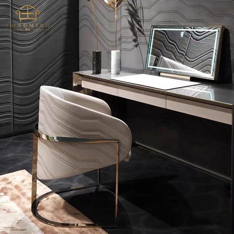 European luxury upholstered dinning chairs metal stainless steel foot grey leather dining chair 333089