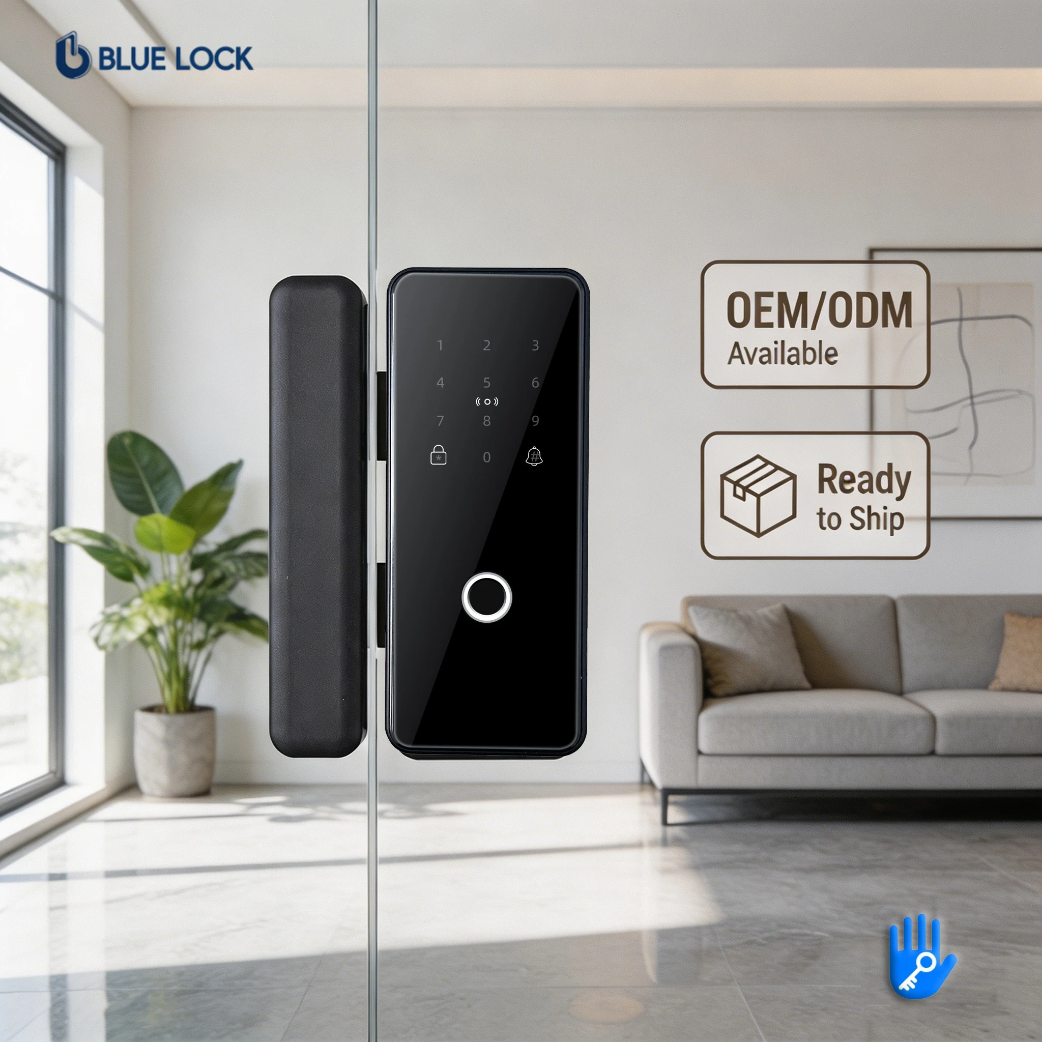 BlueLock Grade C TTLock Control Frameless Glass Door Smart Digital Lock Fingerprint Password Card Key Unlock Easy Installation