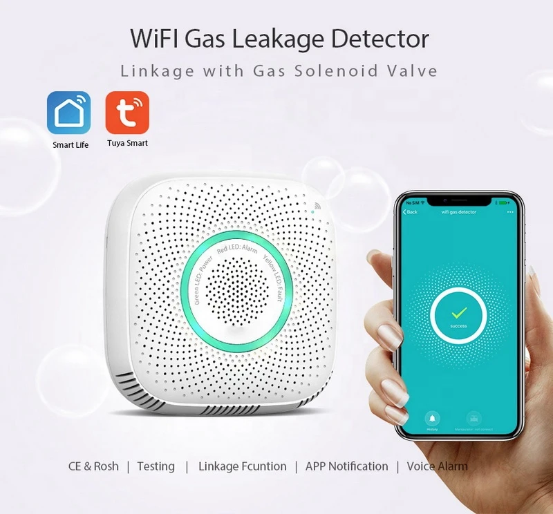 Tuya Wifi Smart Gas Alarm Sensor Combustible Gas Leakage Detector with Fire Security for Home Use