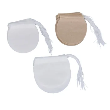 Disposable 85MM Round Shape Thread  Filter Paper  Bags With Strings Loose Tea Leaf Infusers Strainers ( 100pcs/bag)