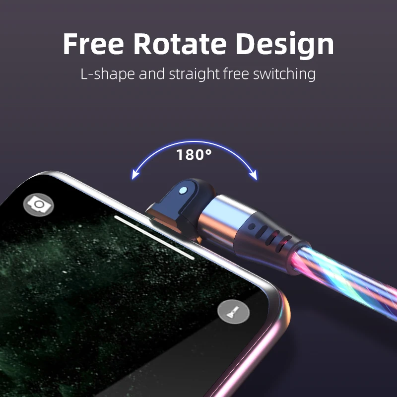 Вращающийся на 180 градусов светодиодный светильник USB кабель для передачи данных iPhone быстрой зарядки Аксессуары мобильных