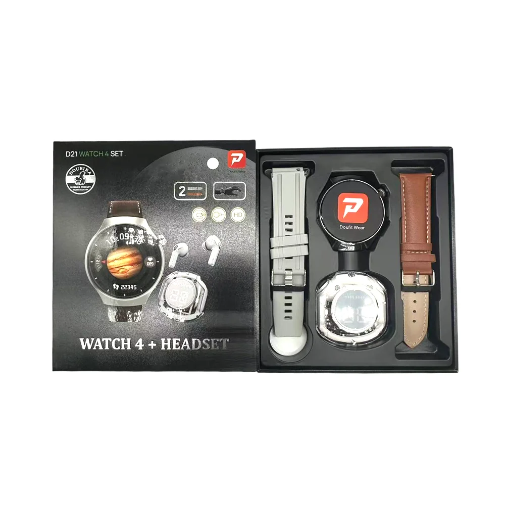 D21 Watch Set with Wireless Earphone TWS 2024 Gift Smartwatch Men Outdoor Sports Tracker BT Call with Game Circular Screen