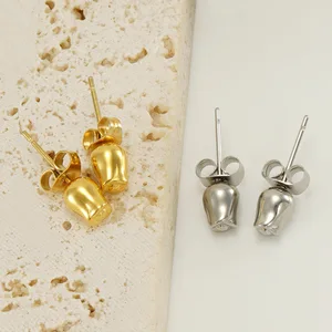 New Stainless Steel Rose Stud Earrings Gold-color Plating Natural Stone Women's Anniversary European American Niche Joker Light