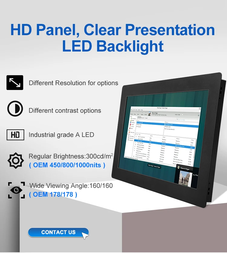 18.5 / 18 Inch VESA Wall Mounted Touch Screen Metal Embedded Touchscreen Industrial Monitor LED Display