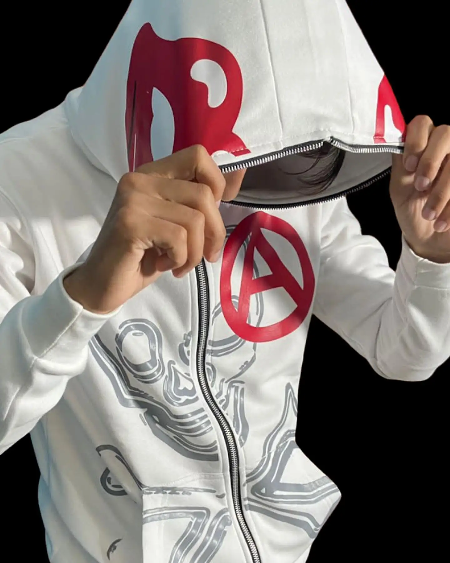 Oem Custom Zip Hoodie Sweatshirts High Quality Wholesale Full Face Zip up Skeleton Rhinestone Men Hoodie gallery 6