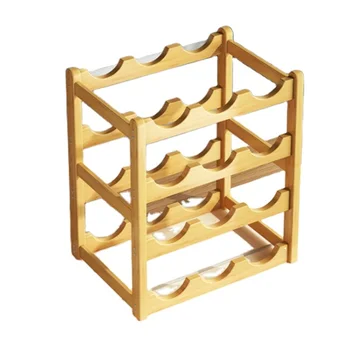 Wooden  Four-layer 12-position Wine Bottle Display Rack Home Storage Item Creative Wine Bottle Display and Storage Rack for Bars
