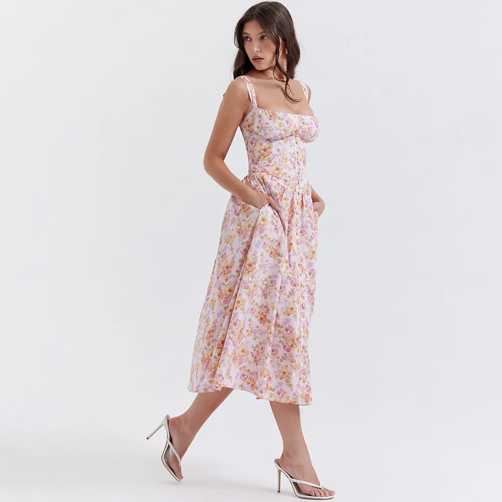 knee length dresses for ladies Sweet Pea Tied Shoulder Midi Dress Floral Blue main image 1