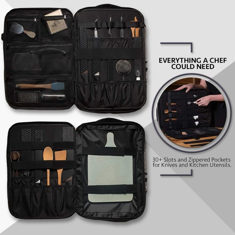Professional Heavy Duty Work Tool Bag Chef Knife Backpack with Laptop Pocket & 20 Pocket Knife Roll Bag