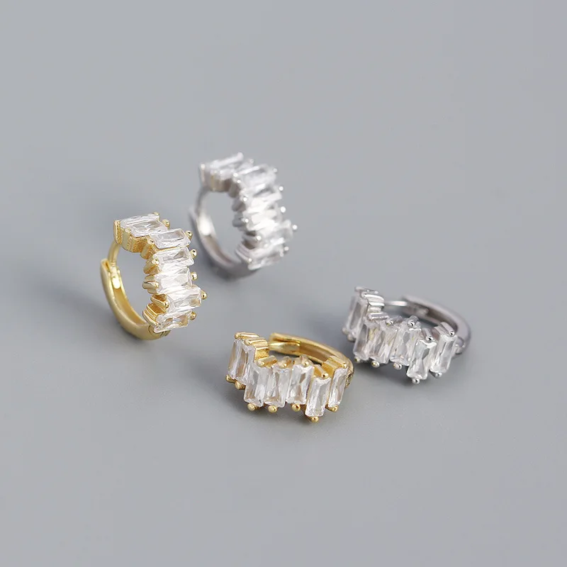 Women's Round Crystal Zircon Ear Stud Hoop Earrings 925 Silver Sterling Jewelry