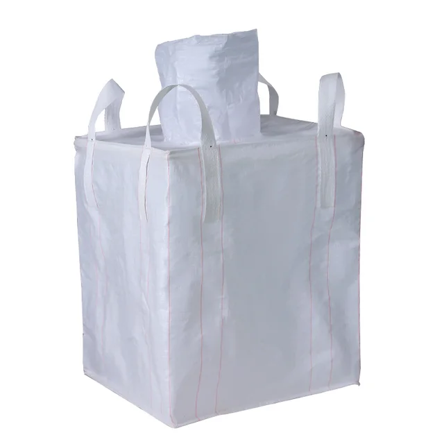 Bulk Sack FIBC Woven Jumbo Bags 1000kg Tonne Bag with 4-Cross Corner Loop & Spout Breathable PP Material Flat Bottom Discharge