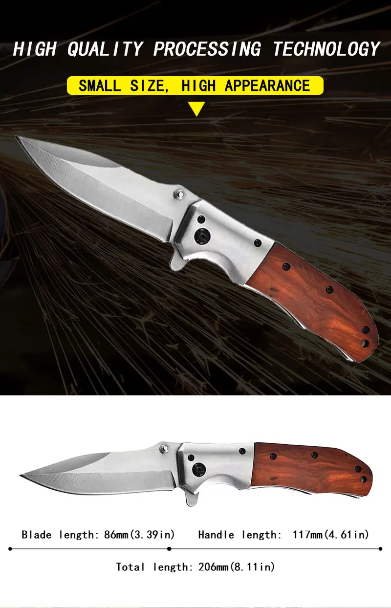 Da51 Rosewood Handle Satin Finish Folding Blade Knife Tactical Pocket