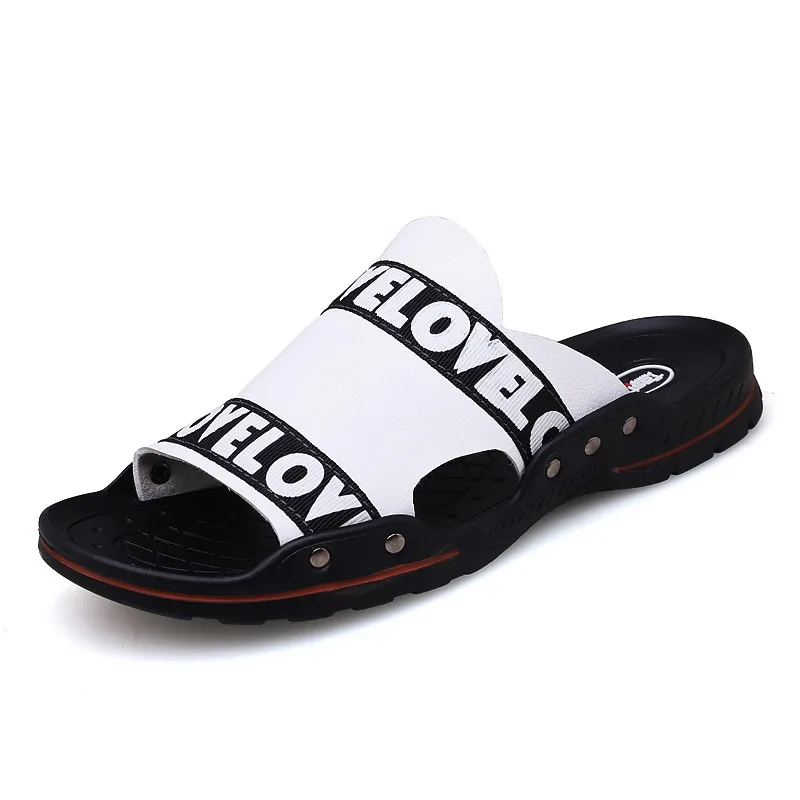 mens leather upper slippers