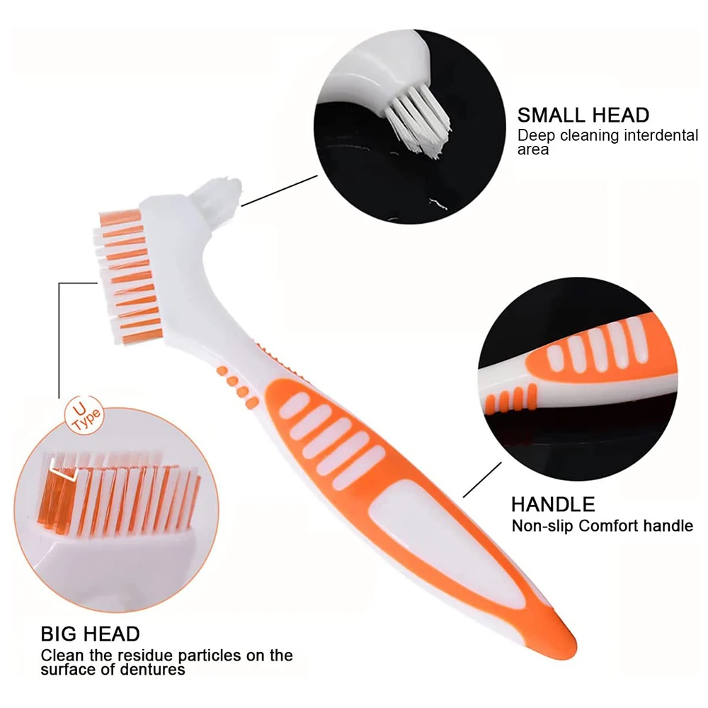 Multi Layered Bristles Effective Dentures Cleaner Toothbrush Retainer 