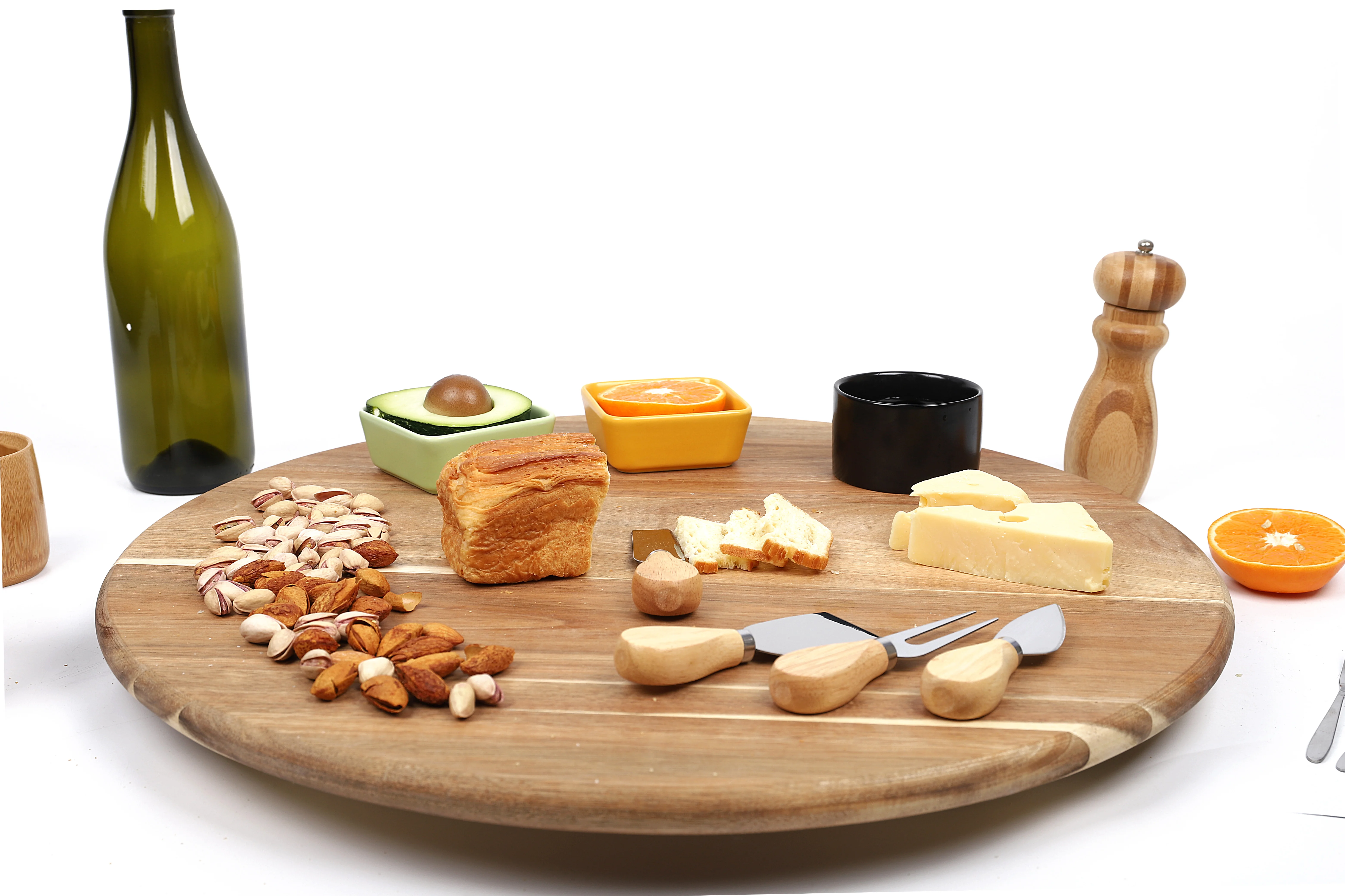 Wholesale Durable Kitchen Turntable Acacia Wood large size Lazy Susan cheese board for home , party ,wedding ,