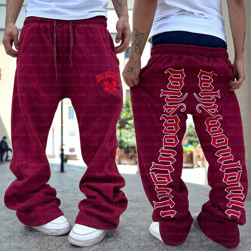 Custom Embroidery Cotton Wide Leg French Terry Oversized Baggy Stack Trackpants Tracksuit Track Sweat Pant Flared Sweatpants Men