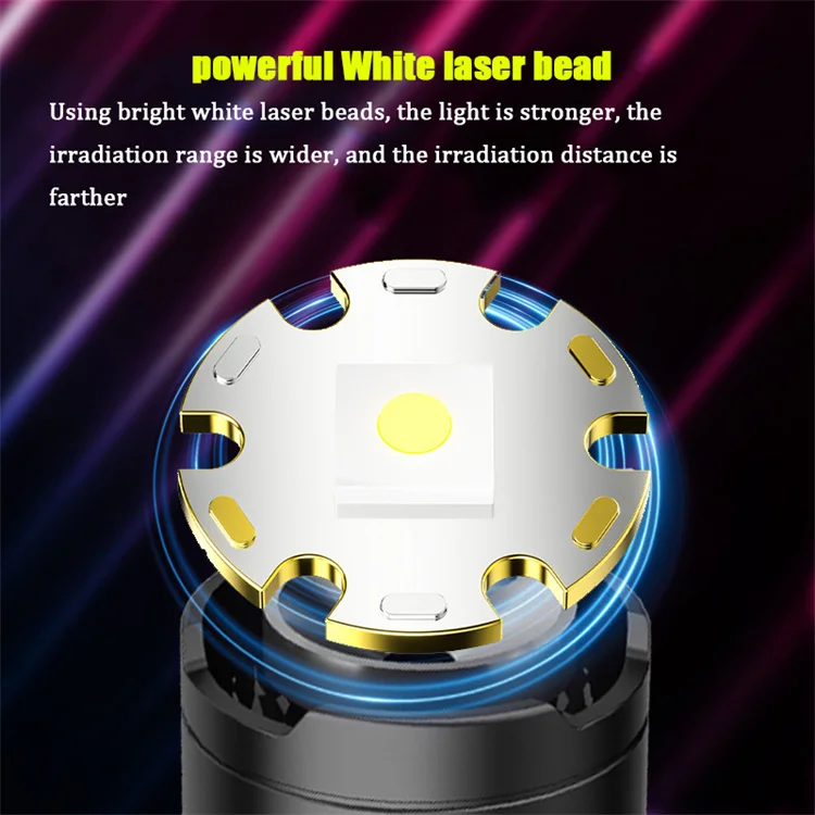 Telescopic Zoom Phosphor Strip Laser Flashlight Powerful Rechargeable