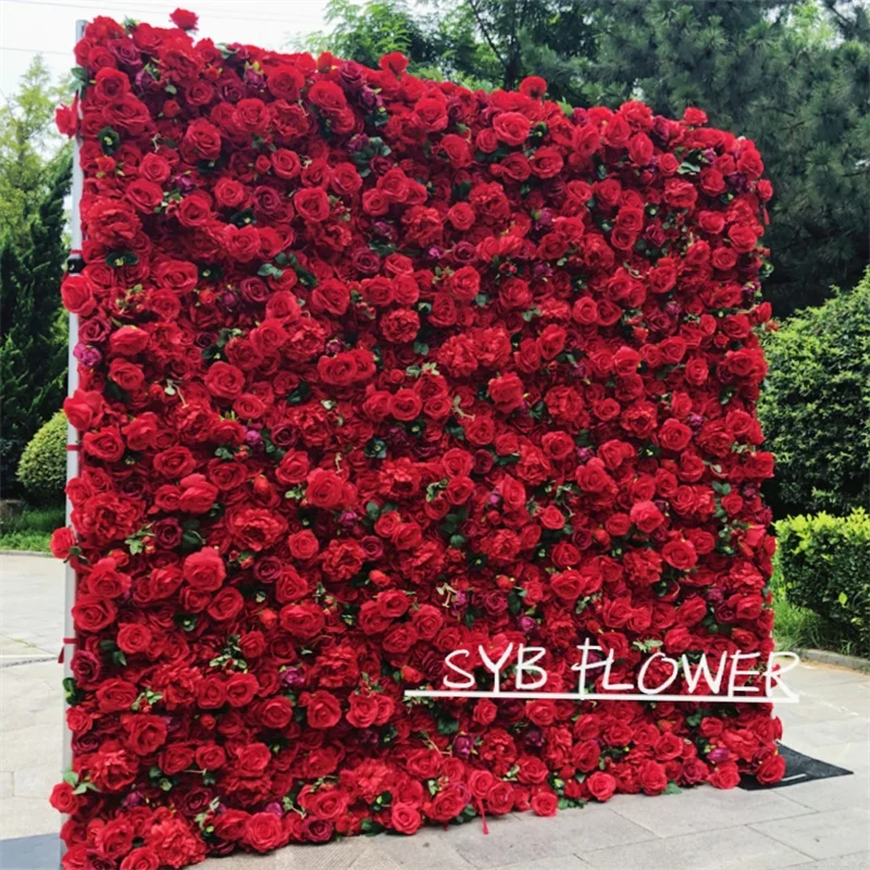 R228 Artificial Red Rose Hanging Flower Wall Fabric Silk 3d Wedding