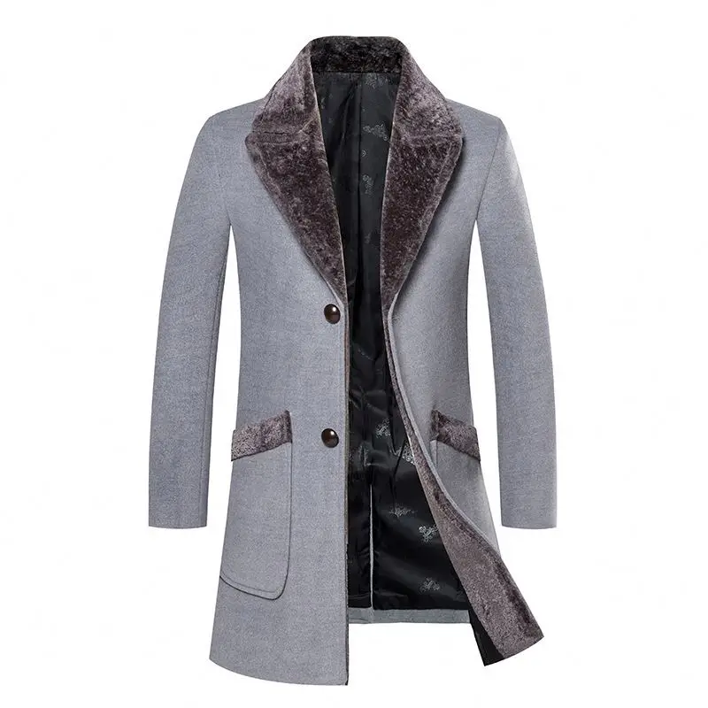 High Quality Male Fleece Overcoat Men's Coat Woolen Coats Jacket with Fur Collar Thick Warm Slim Mid Long Winter Wool_voghion.com
