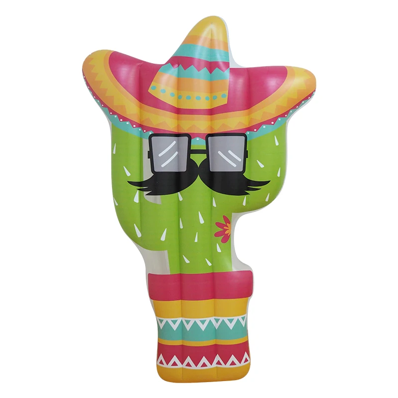 Large Durable Swimming Floating Bed Water-Proof Air Cushion with Funny Mustache Cactus Summer Water Toys Floating Pool Bed