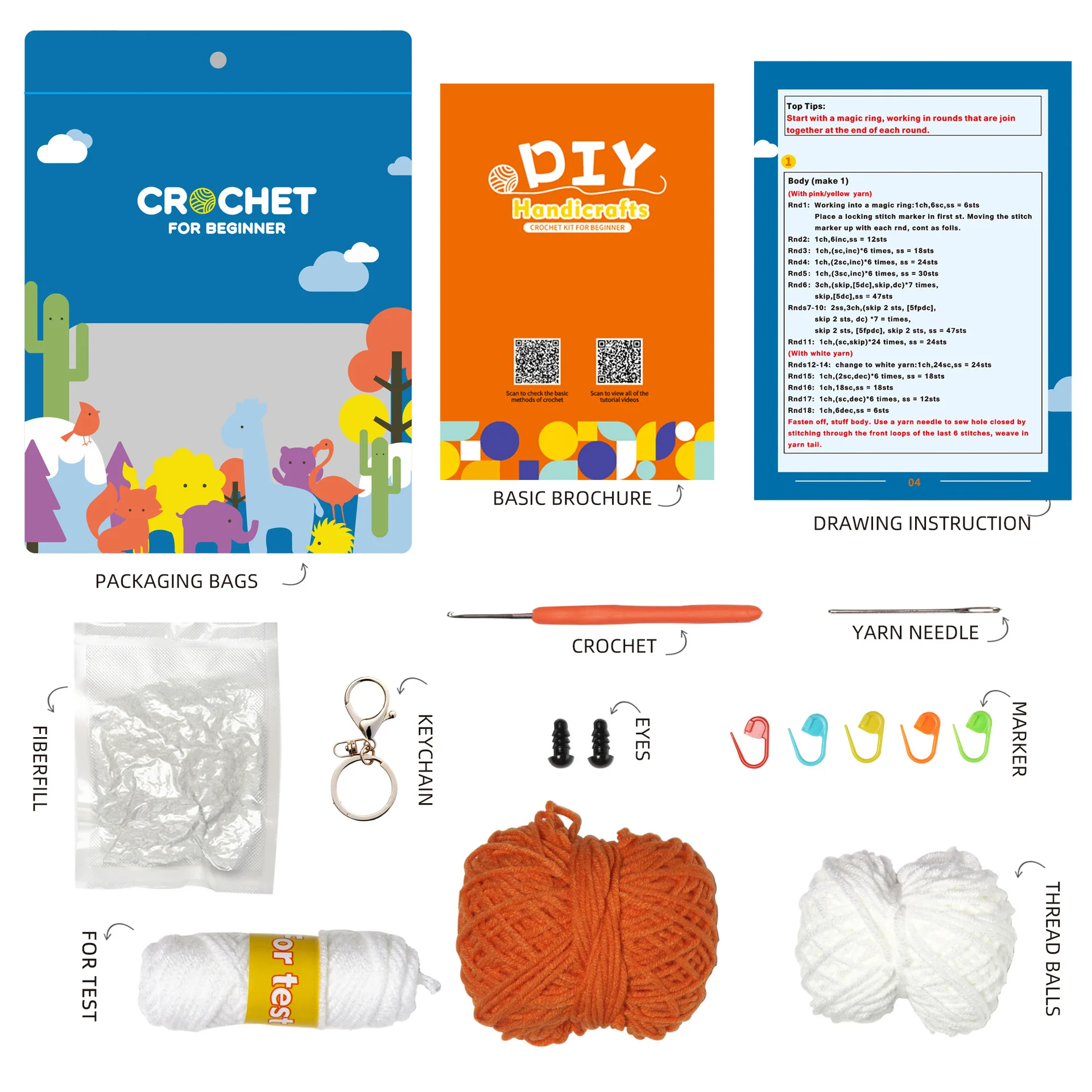 Accept Customization Amigurumi Woobles Beginner Crochet Kit 3pcs Whales