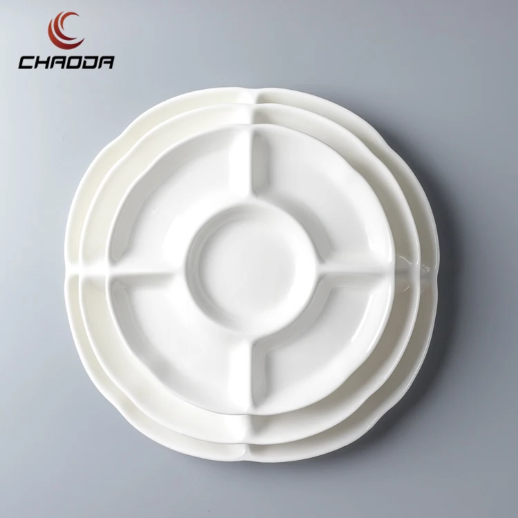 Chaoda Ceramic Divide Plates 5 Compartments Porcelain Snack Plate High Quality White Ceramic Dessert Nut Dishes for Hotel Home