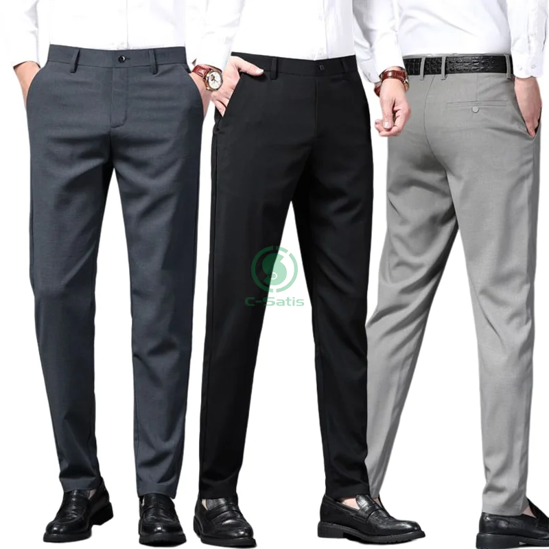 High Quality Men Business Suit Pants Formal Office Gentleman Suit Long ...