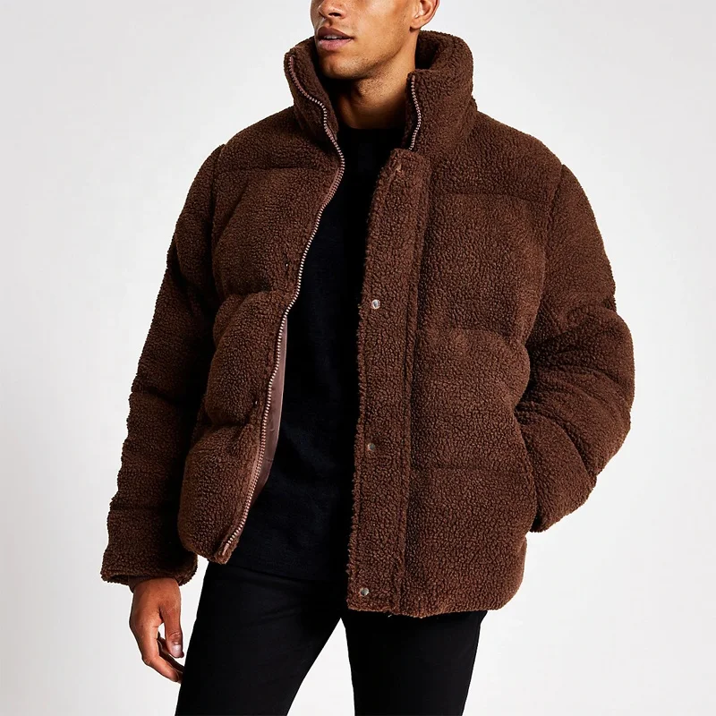 2021 New Designs Custom Winter Thick Polar Fleece Soft Shell Jacket Warm Brown Puffer Coat