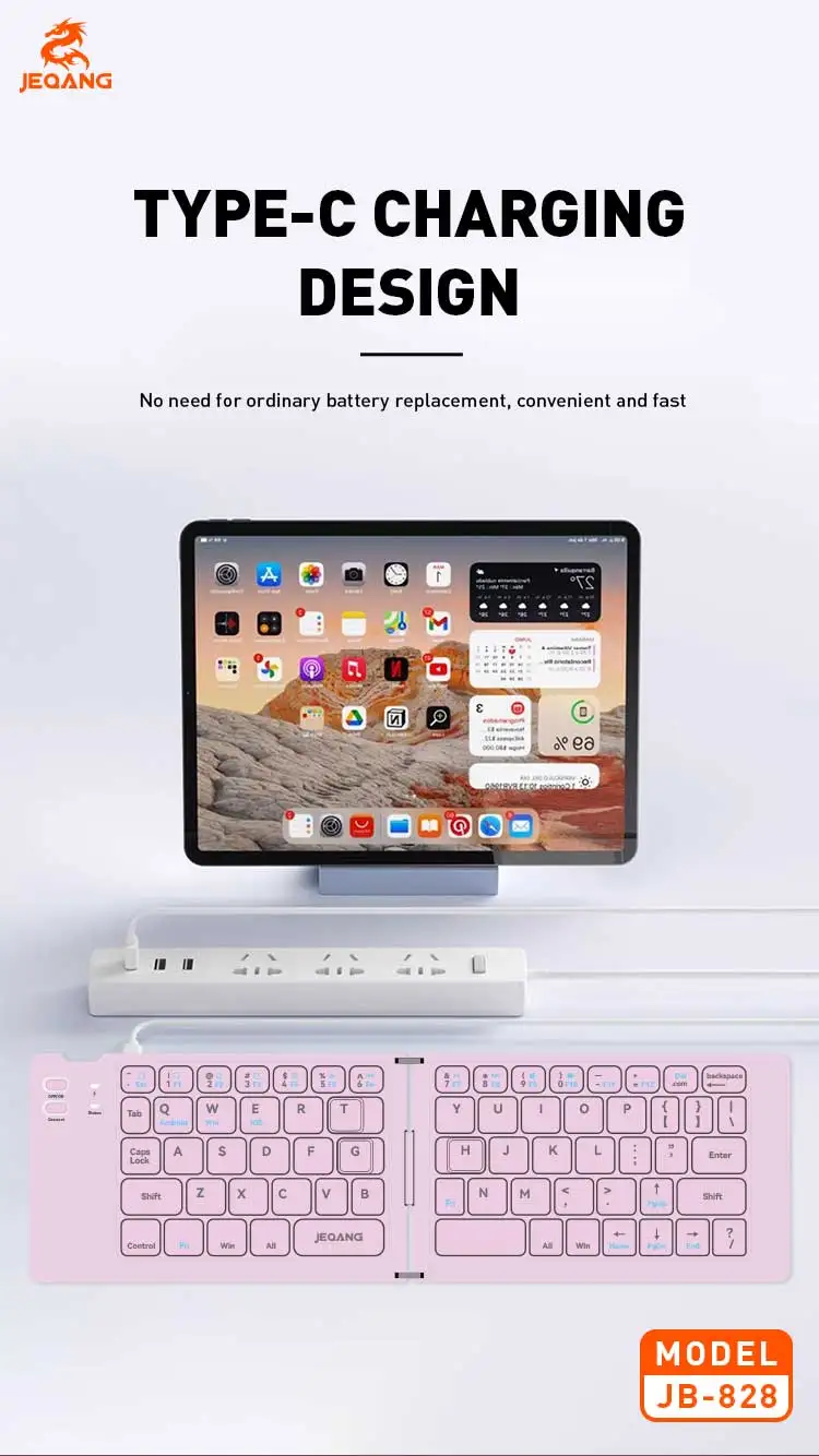 Jeqang JB-828 BT Ultra-Thin Folding Keyboard 2-Fold Design for Table and Laptop Use New Product