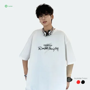 Teen Boys Summer Loose Knitted Digital Print Short-Sleeve T-Shirt Polyester/Cotton Breathable Casual