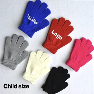 Custom Logo Print Children Winter Knitted Hand Protect Gloves Acrylic Fiber Solid Color Warm Mittens Finger Outdoor Child Gloves