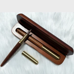 High Quality Luxury Brass Wood Fountain Pen with Custom logo Business Promotion Wood Fountain Pen Set with Mini Box