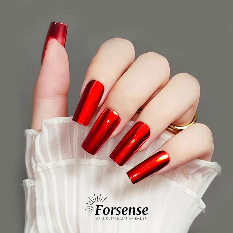 Wholesale Vendor High End Chrome Long Press on Nails Bridal Wine Red Bride 24 False Nail Long square Sexy Fake Nail High Quality