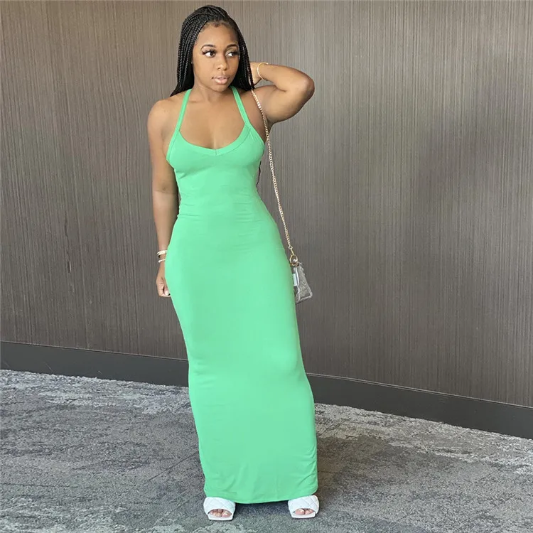 2021 Summer Plus Size Dress New Fashion Women Long Maxi Dresses Halter Sleeveless Ladies Casual Girls' Dresses