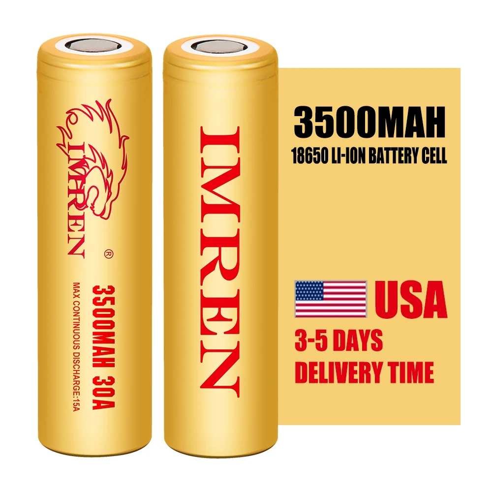 IMREN 18650 Battery 3500mah 30A USA STOCK 3.7v 3.6v 35E Lithium Li Ion Cell  Rechargeable Inr18650 Cylindrical Ternary Akku US
