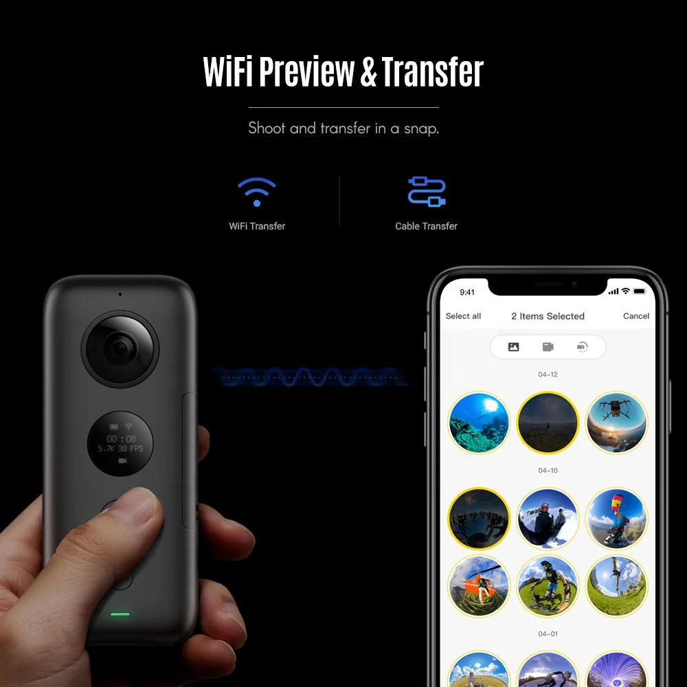 
 Оригинальный Insta360 ONE X Водонепроницаемая Экшн-камера для подводной съемки на глубине 5,7 K видео 18MP фото для IPhone и Android  