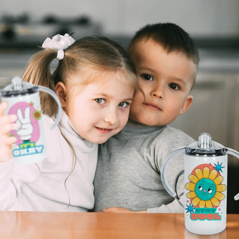 US Warehouse RTS 12oz Sublimation Tumbler Double Wall Stainless Steel  Straight Kids Bottle Clear Lid Sippy Cups with Dual Lids| Alibaba.com