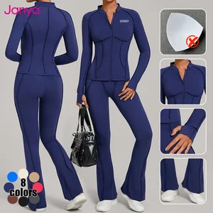 Janya Brushed Tight Sports Clothing High Waist Flared Fitness Pants Suit Long Sleeve Gym Yoga Jacket Sets 2 Piece Set for Women