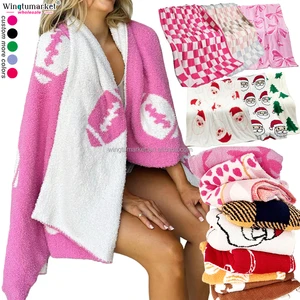 Wholesale Custom logo Gameday Blanket Couch Baby Cozy pink Football Plush Bow Knot Christmas Fleece Blankets Throws for Winter