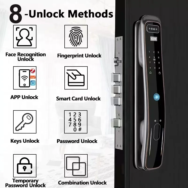 Zigbee Smart Wifi Fingerprint Door Lock Fully Automatic Security Aluminum Door Sliding RFID Camera Face Recognition Features