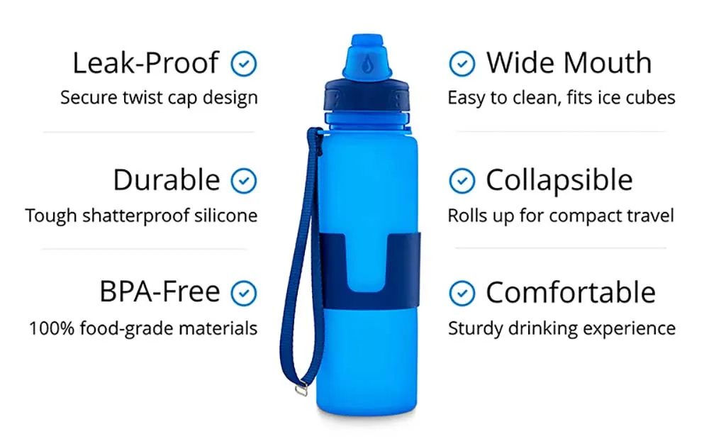 Travel Friendly Foldable Water Bottle Made Of Food Grade Silicone Suitable For Outdoor