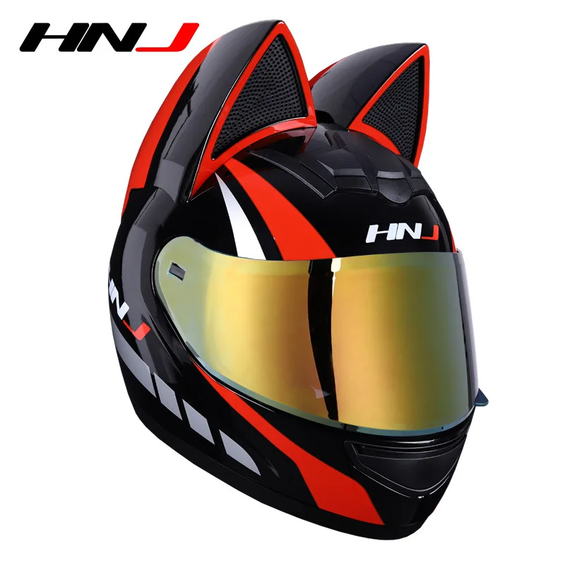 Full Face Motorcycle Street Helmet Women Cat Helmet with Ears,Creative Horn  Off Road Motocross Helmet for Men & Women,Adult