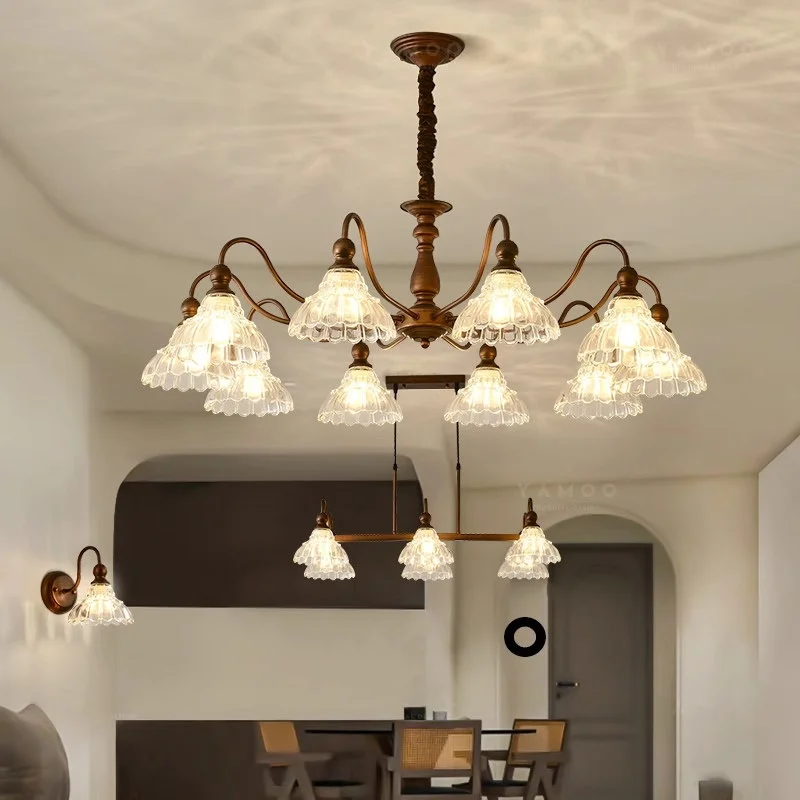 Lampu Gantung Ruang Tamu dari Besi & Kaca LED dengan Gaya American Vintage dan Retro Prancis (Model Cabang) untuk Restoran dan Kamar Tidur, Garansi 3 Tahun