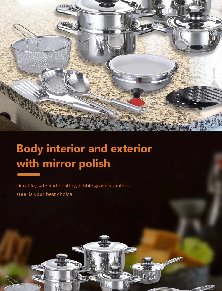 21Pcs Kitchenware Wide Edge Cooking Pots Stainless Steel Casserole Nonstick Cookware Set details