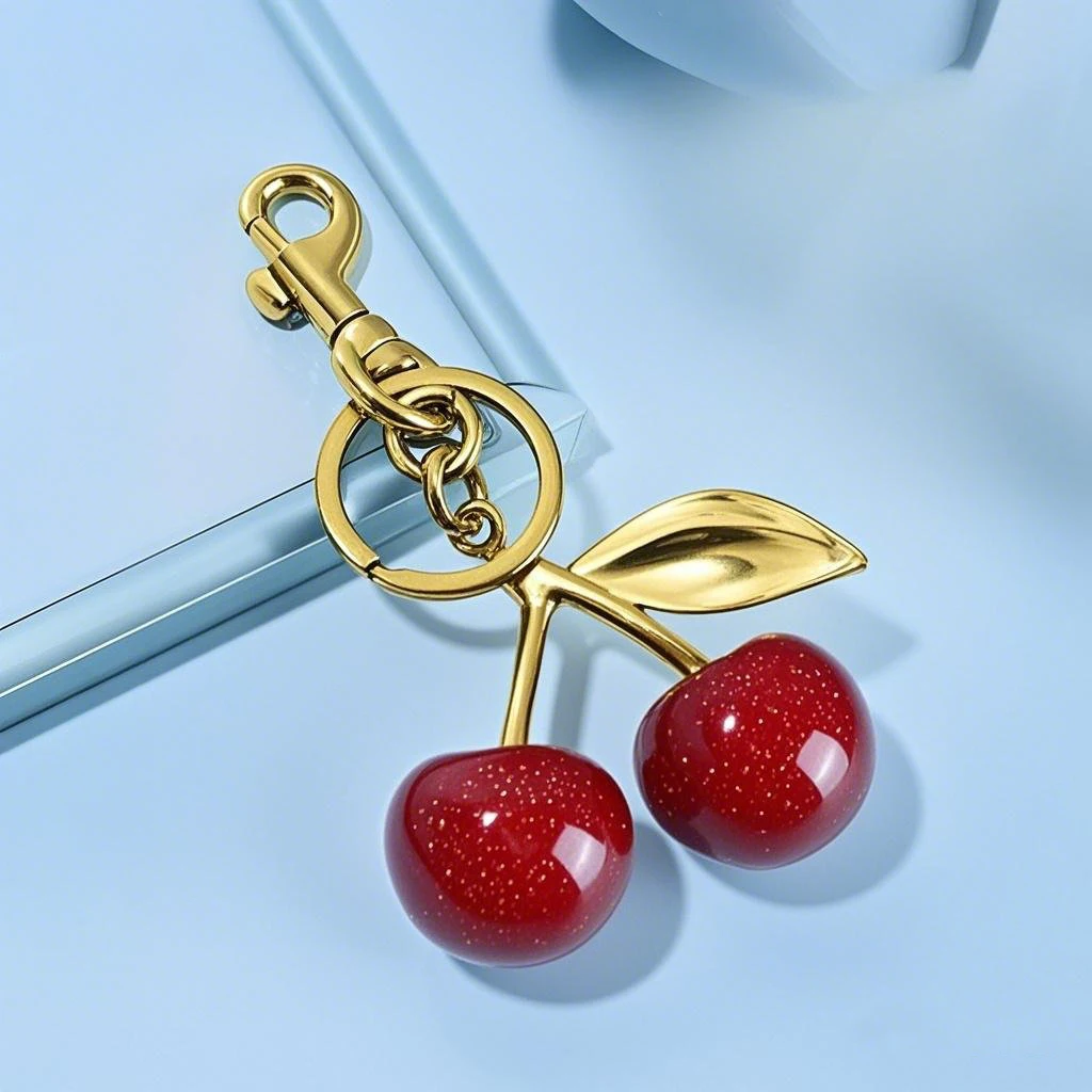 Creative Custom Crystal 3D Cherry Keychain Exquisite Women's Bag Pendant Cute Car Keychain